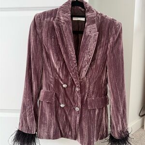 Zara Velvet Blazer in Rich Purple with Feather Cuffs